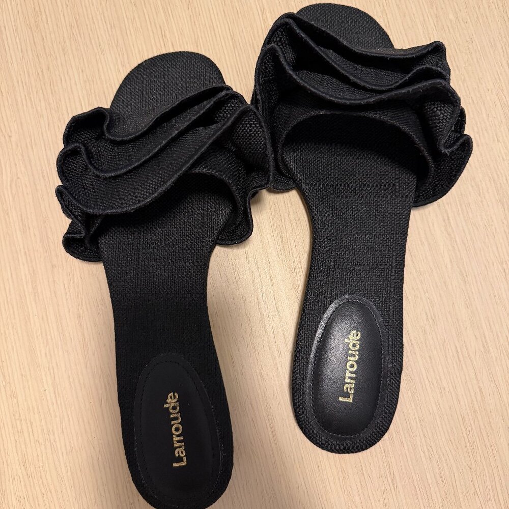 Larroude black flat sandals
